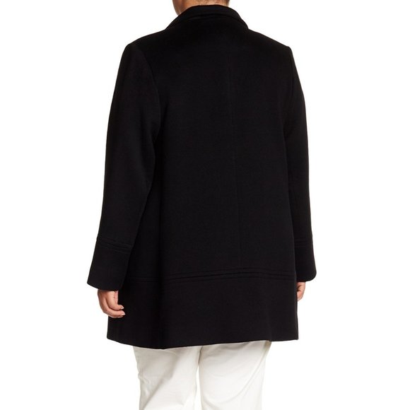 $1100 FLEURETTE FUNNEL NECK 100% WOOL COAT Luxury  PLUS SIZE BLACK 24W - Picture 2 of 7